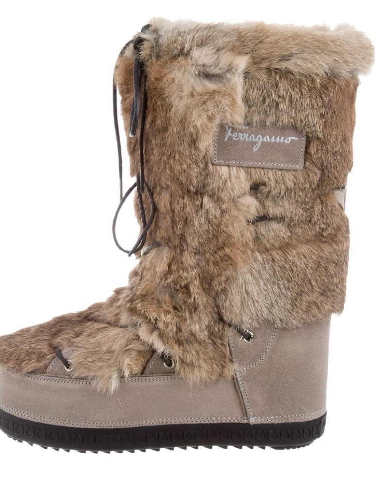 Salvatore Ferragamo Taupe Faux Fur Lace-Up Winter Boot